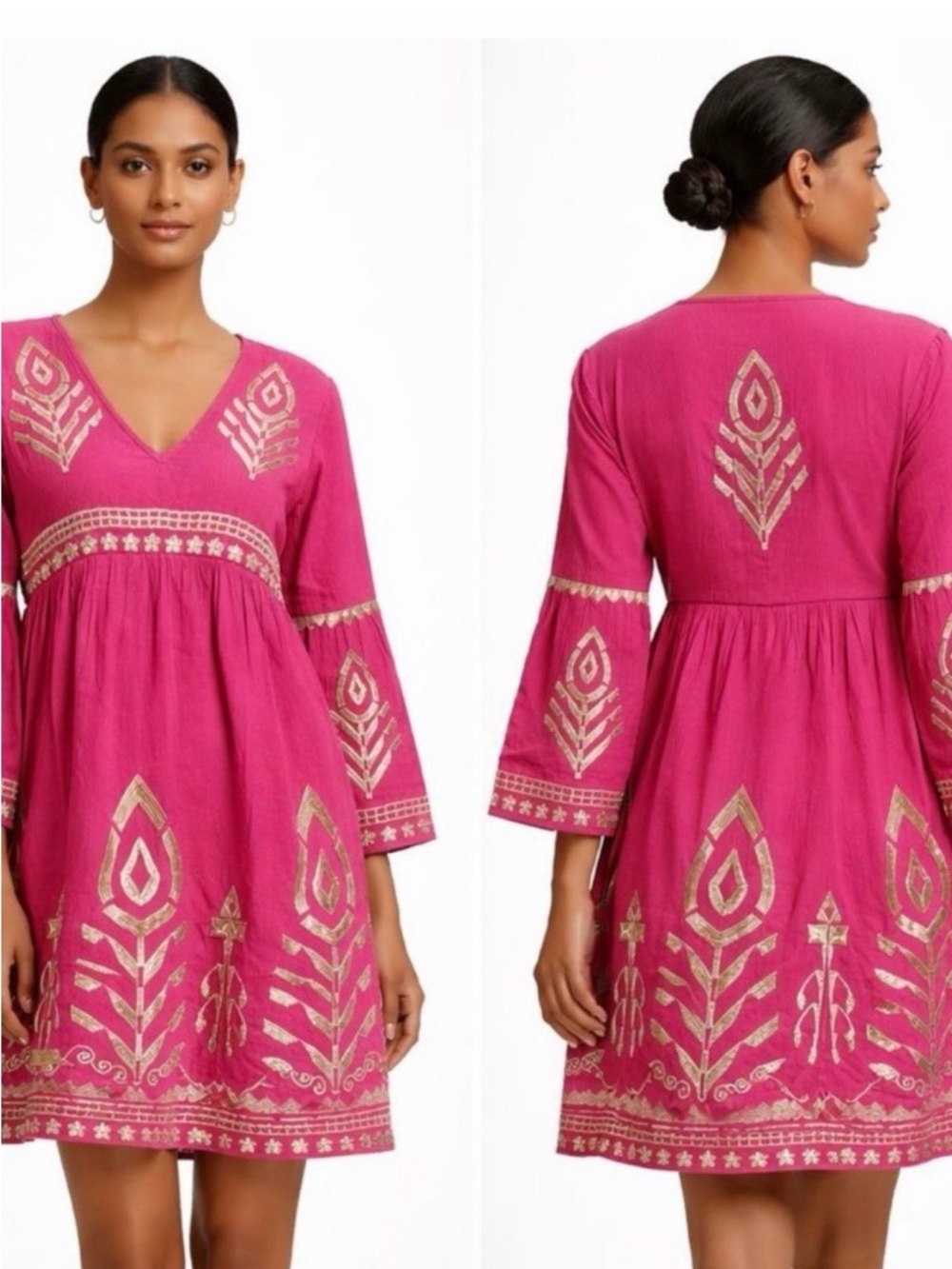 Soft Surroundings Zaneta Gold Pink Gauze Dress Oversized Women's 1X